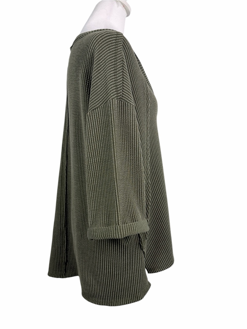 Zenana Outfitters Oversized Olive V-Neck Ribbed Knit Pullover Top size S-M Boho - Picture 7 of 10